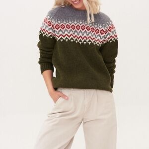 Cozy Fair Isle Knit Sweater in Olive and Gray
